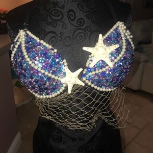 handmade/ hand-jeweled mermaid festival bra